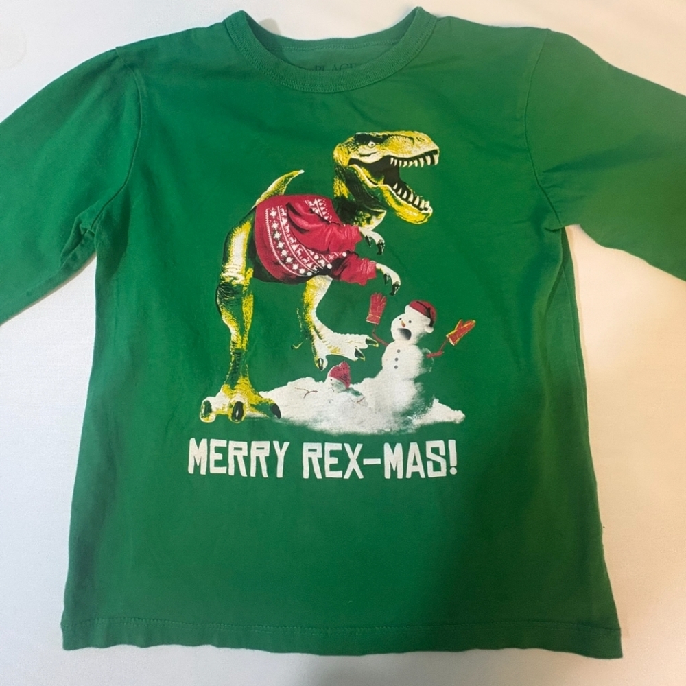 Children's Place Kids Christmas T-Rex Long Sleeve Shirt Holiday Size 5/6
